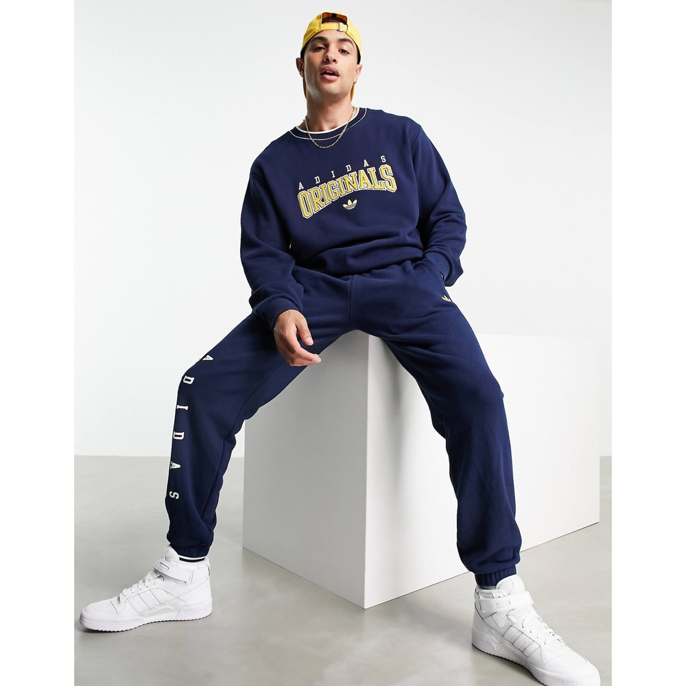 Adidas Originals Retro Revival Logo Graphic Sweatshirt Navy Blue Mens Large - Picture 2 of 10